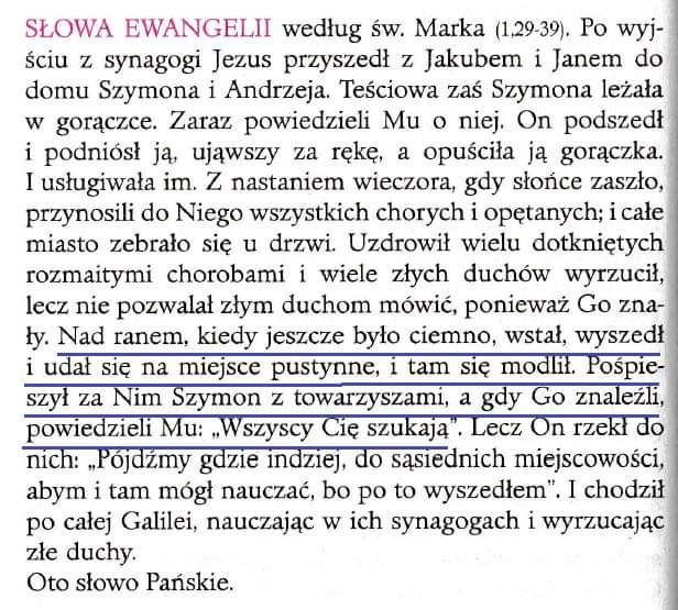 „Wszyscy Cię szukają” (Mk 1,29-39)