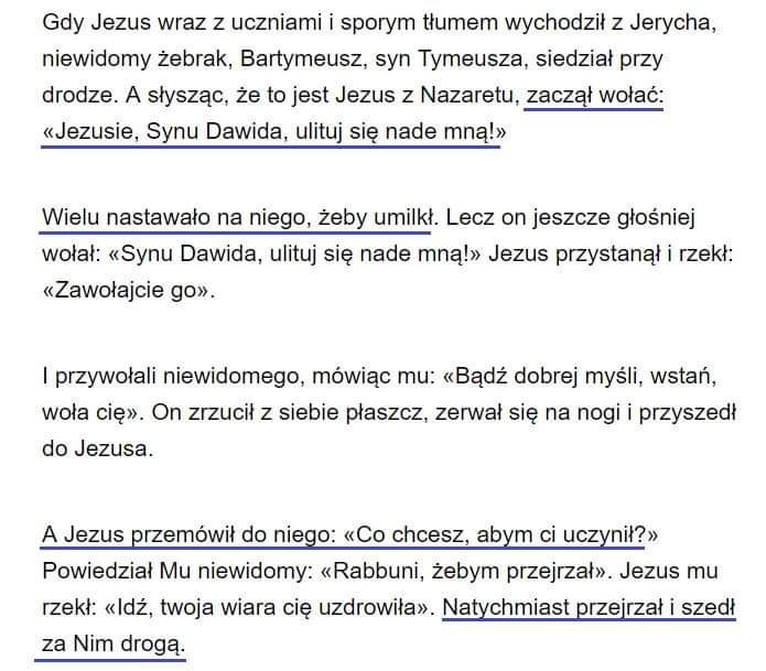 Bartymeusz modelem ucznia Jezusa (Mk 10,46b-52)