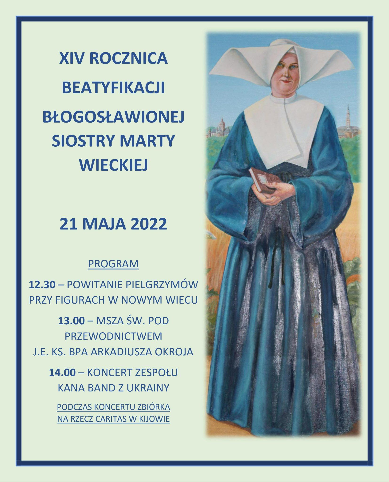 ROCZNICA BEATYFIKACJI BŁOGOSŁAWIONEJ S. MARTY WIECKIEJ- ZAPROSZENIE